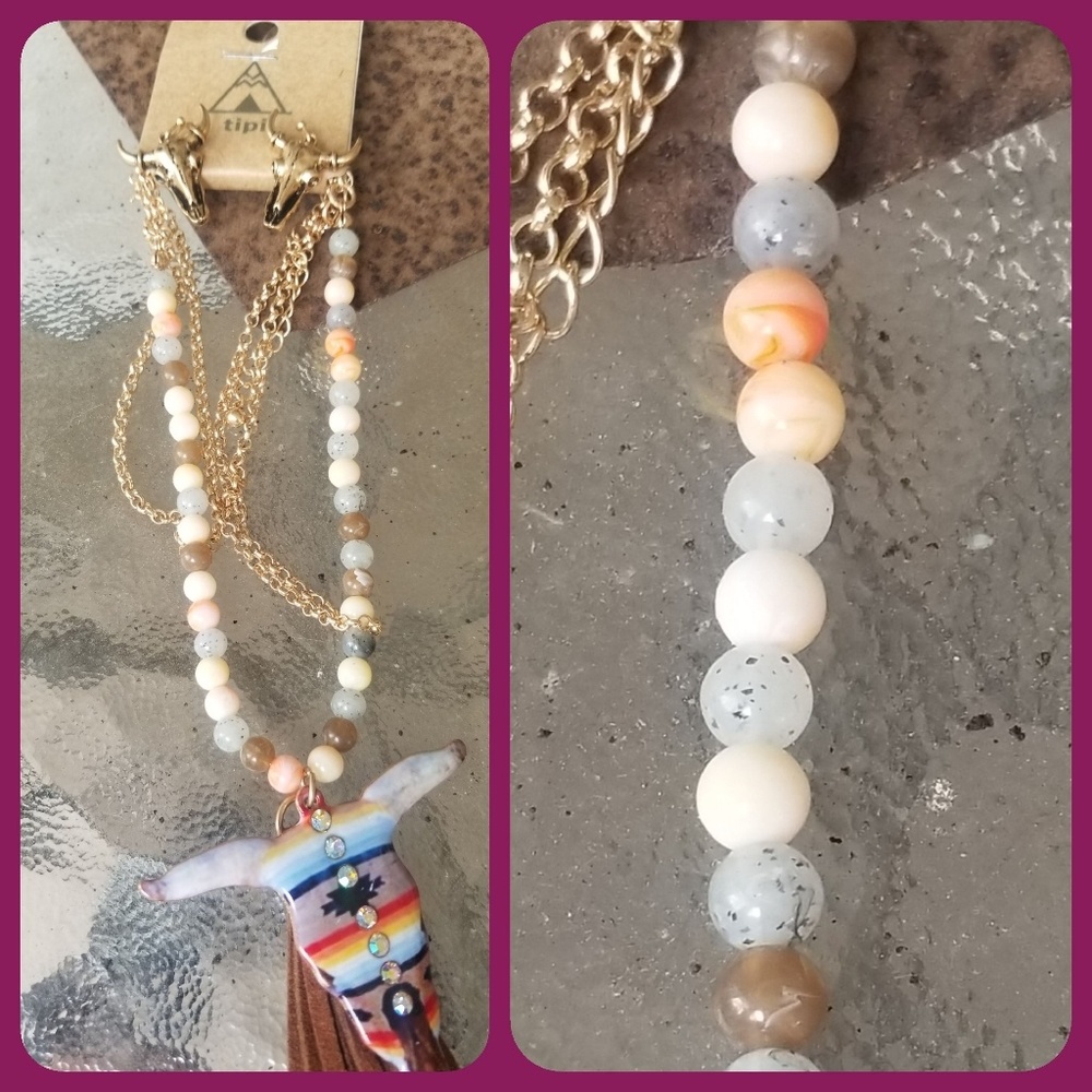 🌈LAST 1 boho SteerHead Fringe Necklace Earring - Picture 5 of 7